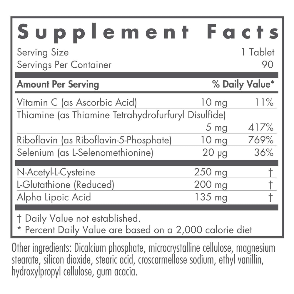 Nutricology Glutathione Complex label close-up showing quality ingredients.