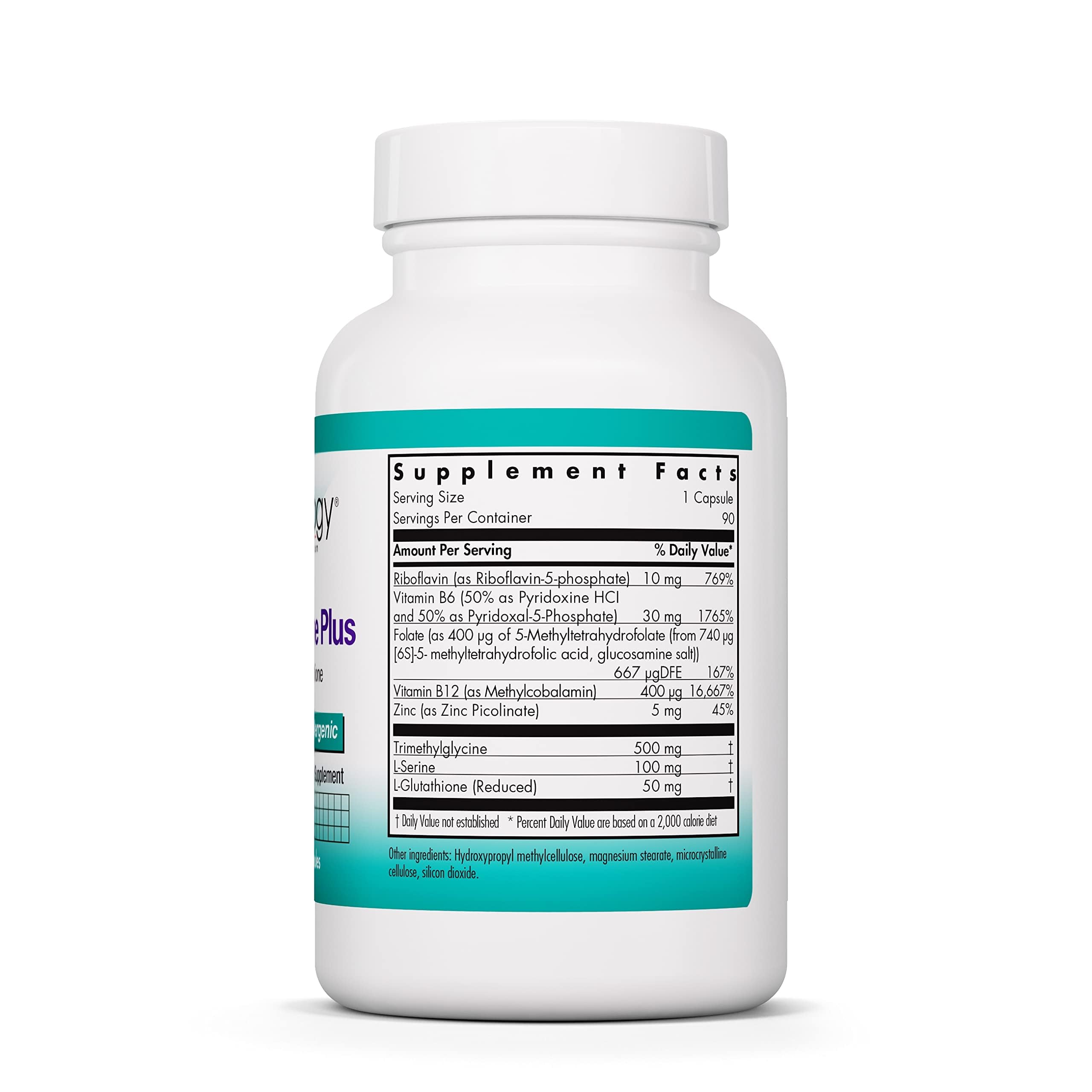Nutricology Homocysteine Plus bottle back reveals ingredient panel