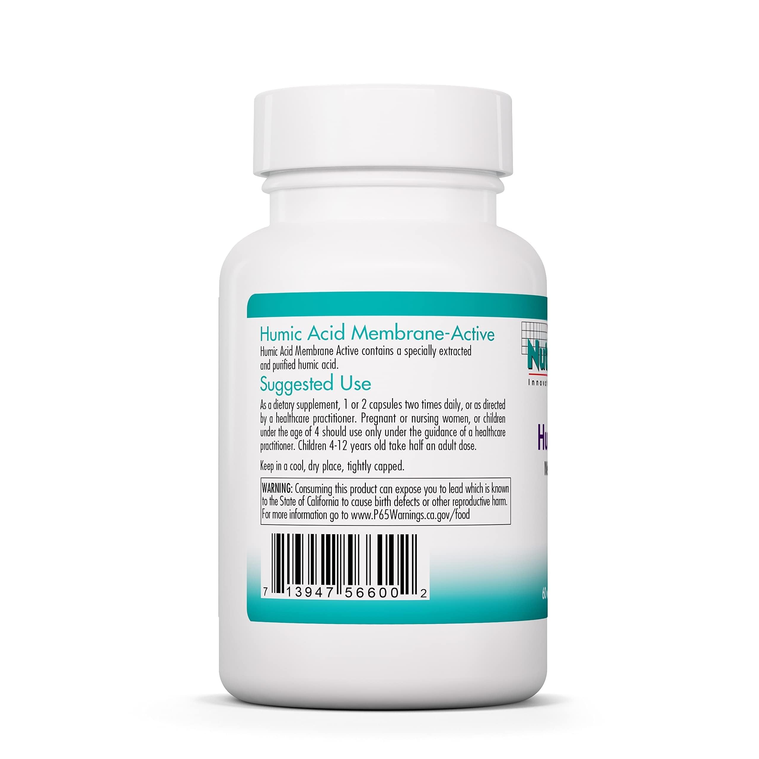 Nutricology Humic Acid ingredients list highlighting minerals for wellness.