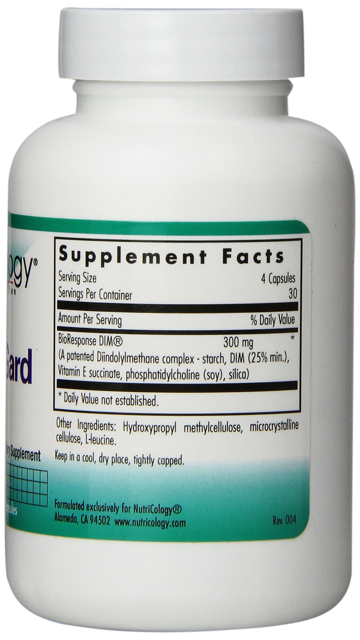 Label view of Nutricology IndoleGard emphasizing DIM clinically researched formulation
