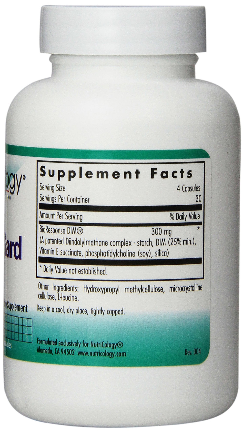Label view of Nutricology IndoleGard emphasizing DIM clinically researched formulation