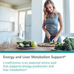 Nutricology L-Methionine capsules being poured, illustrating easy daily intake for routines.