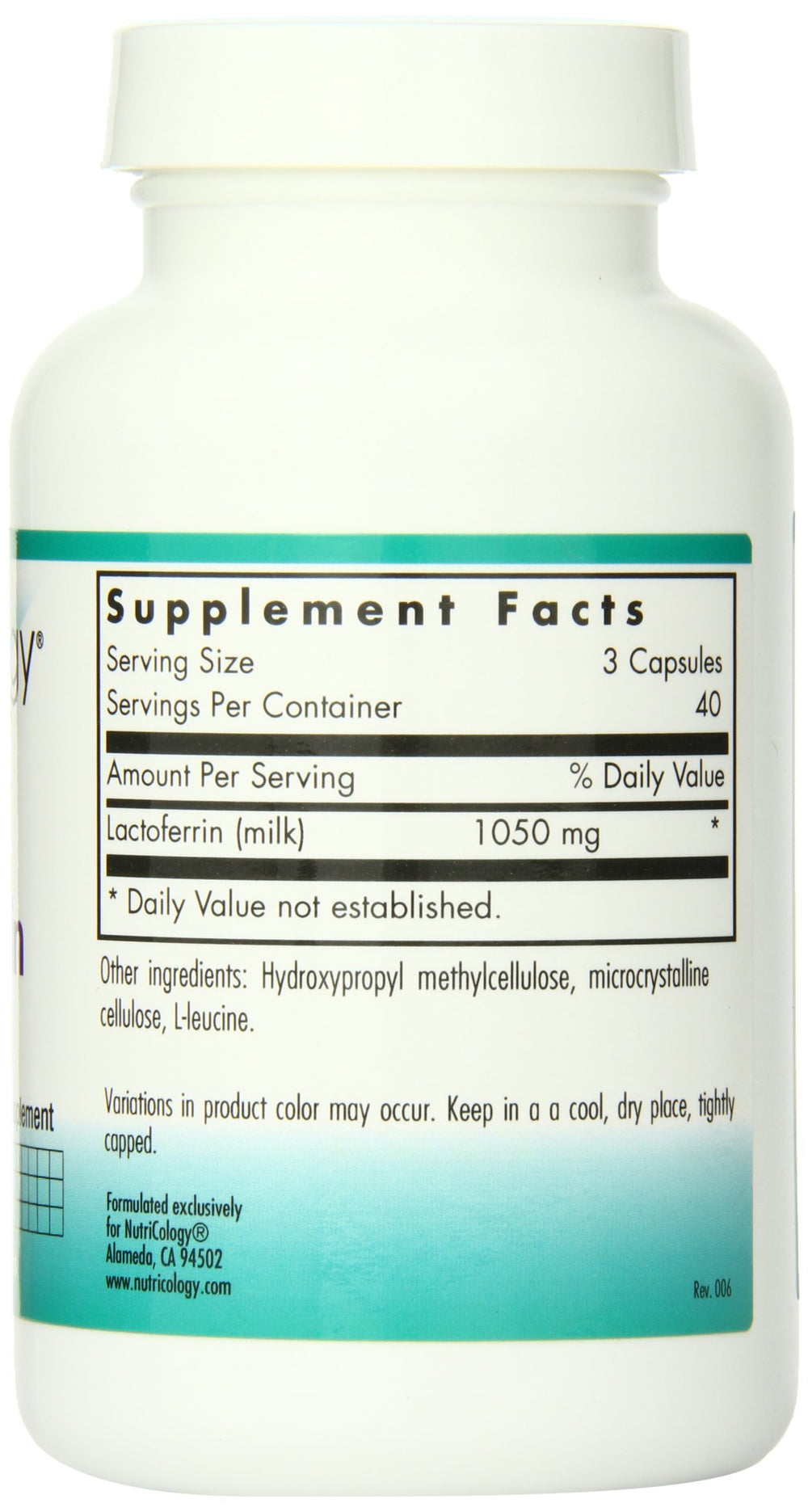 Nutricology Laktoferrin bottle on kitchen counter ready for bedtime routine.