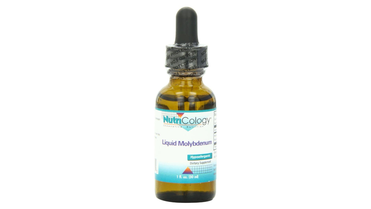 Nutricology Liquid Molybdenum supplement bottle for precise dosing supporting sulfite sensitivity management