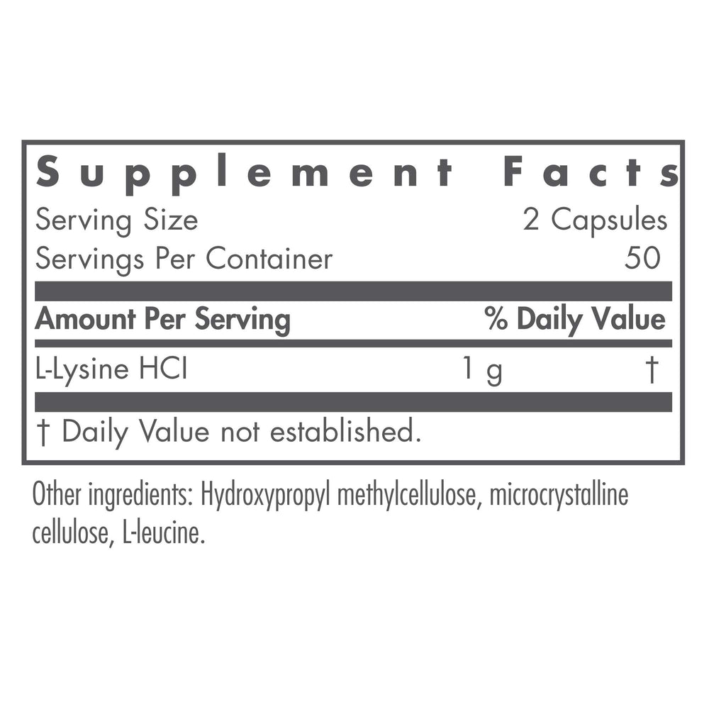 Nutricology L-Lysine capsules close-up highlighting free-form capsules for easy daily use