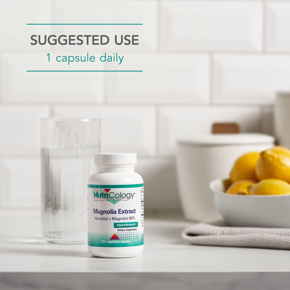 Nutricology Magnolia Extract product image suggests hypoallergenic formulation for sensitive users.