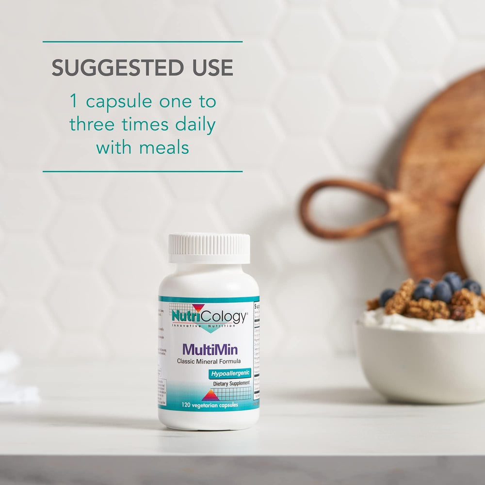 Nutricology MultiMin bottle pictured with water for daily use.