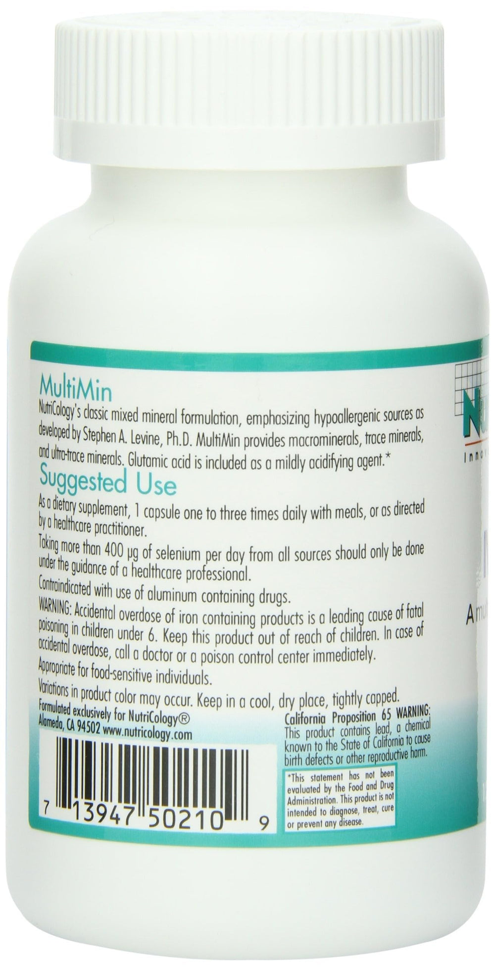 Nutricology MultiMin with glutamic acid illustrates mineral absorption support.