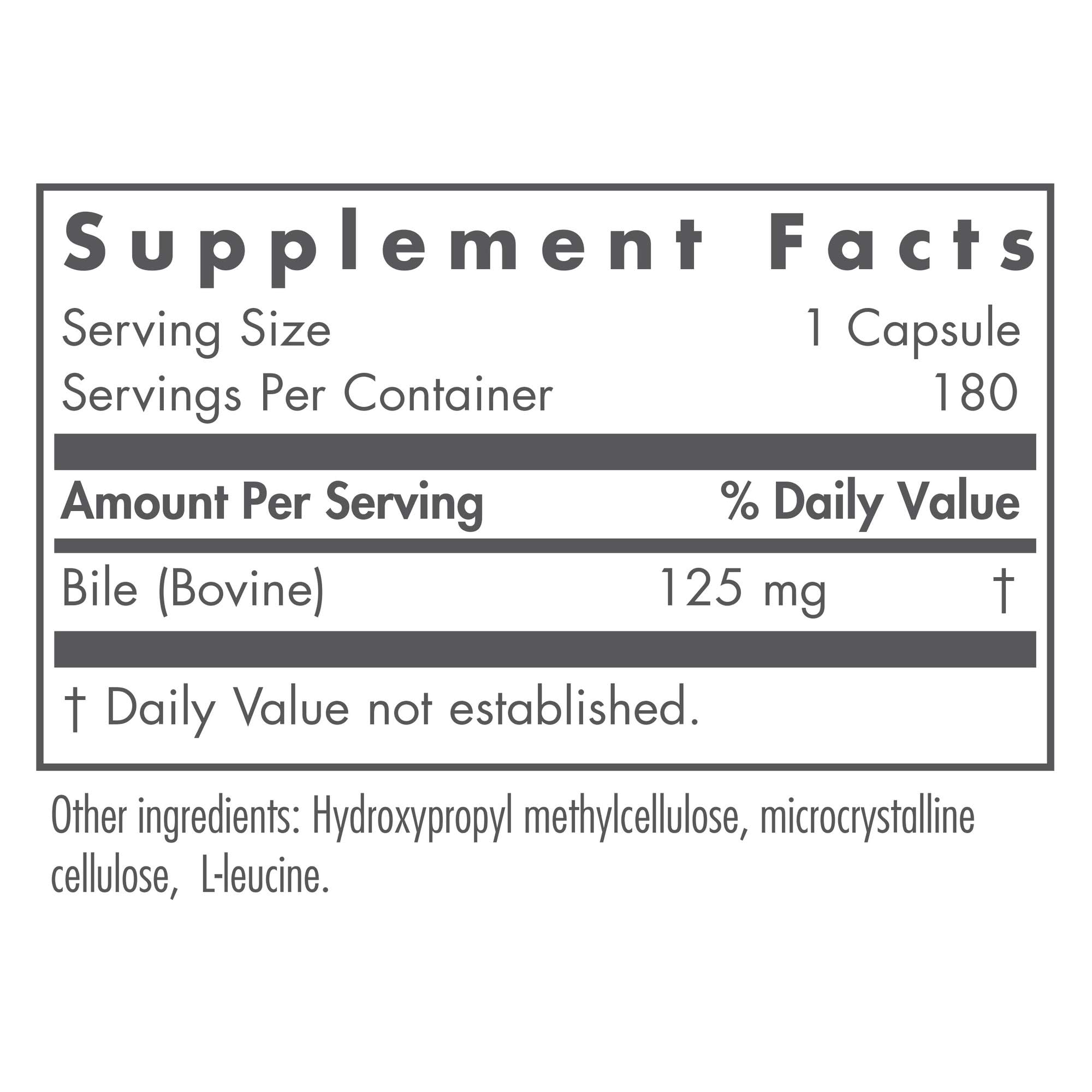 Nutricology Ox Bile 125 mg capsules close-up highlighting capsule form