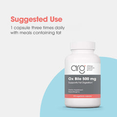 Nutricology Ox Bile 500 mg bottle label detailing supplement information