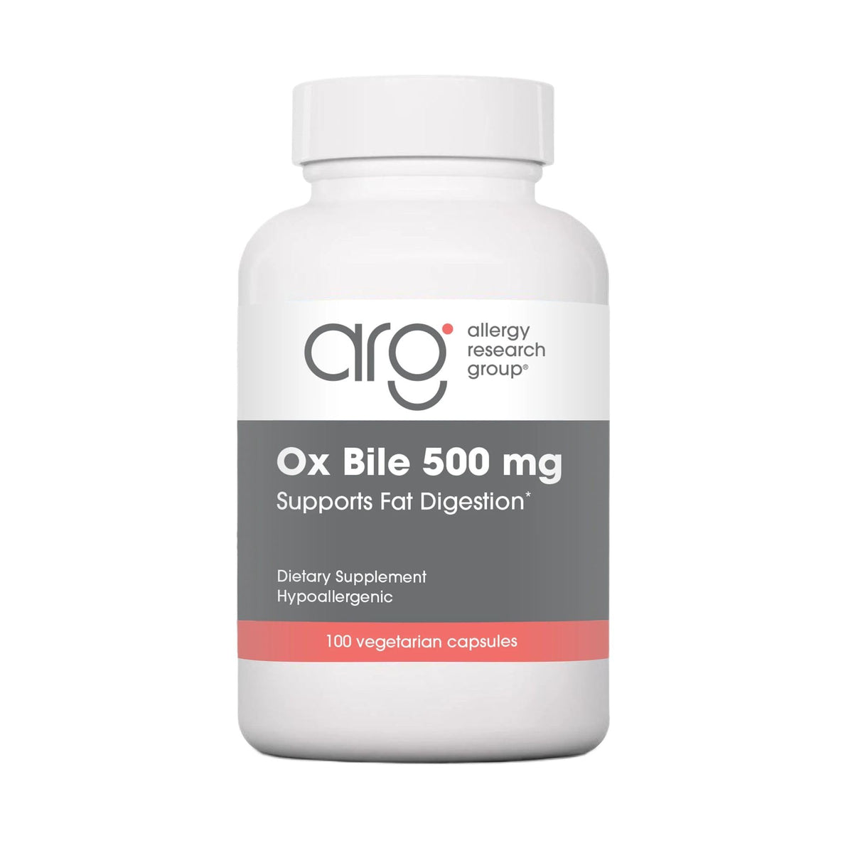 Nutricology Ox Bile 500 mg bottle top showing convenient daily use for digestion support