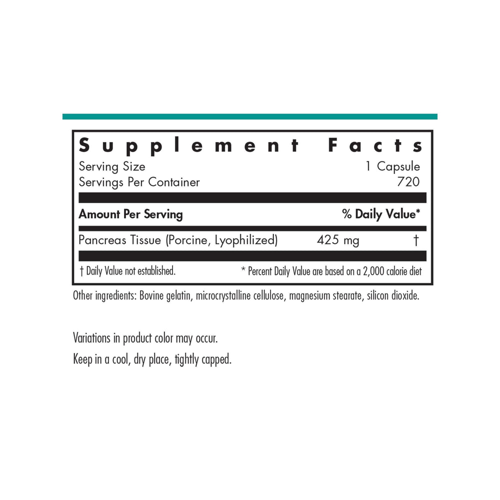Close-up of Nutricology pancreas capsules highlighting vegetarian, gluten-free form.