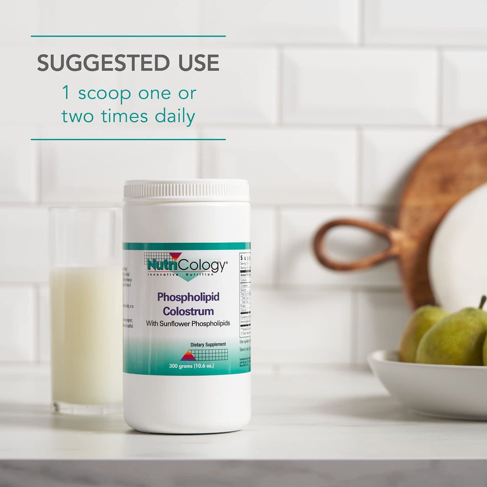 Nutricology colostrum powder dissolving in water for mixing