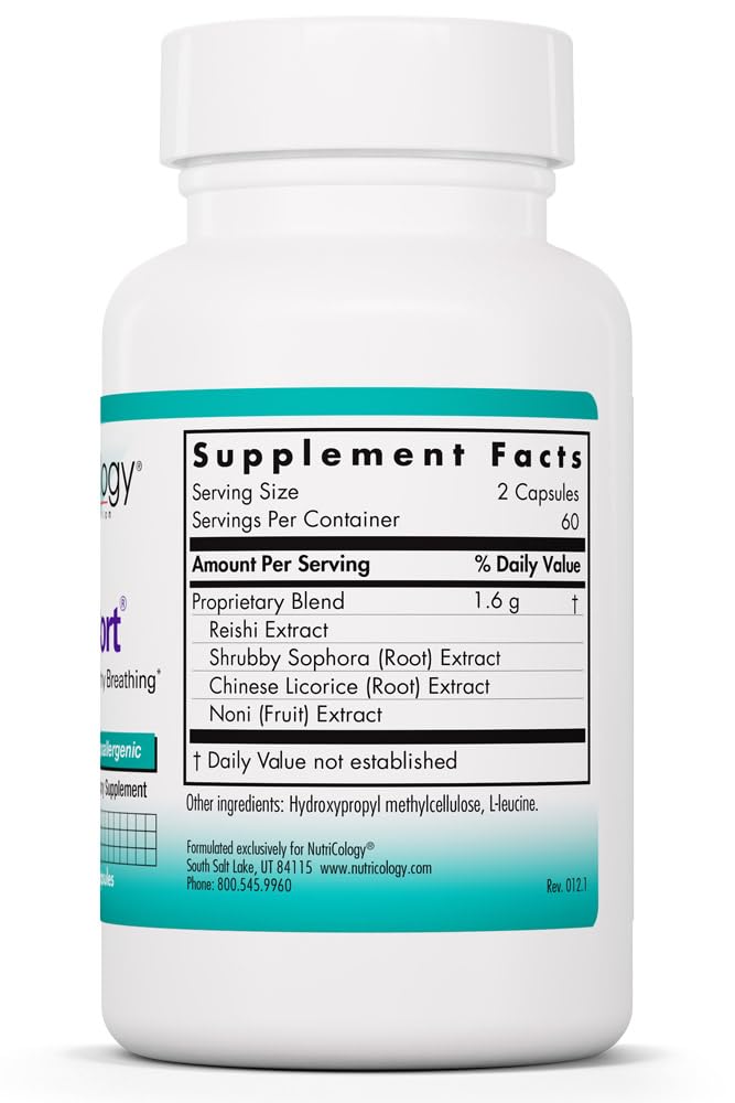 Nutricology PhytoCort ingredients panel highlighting herbal blend for lung wellness