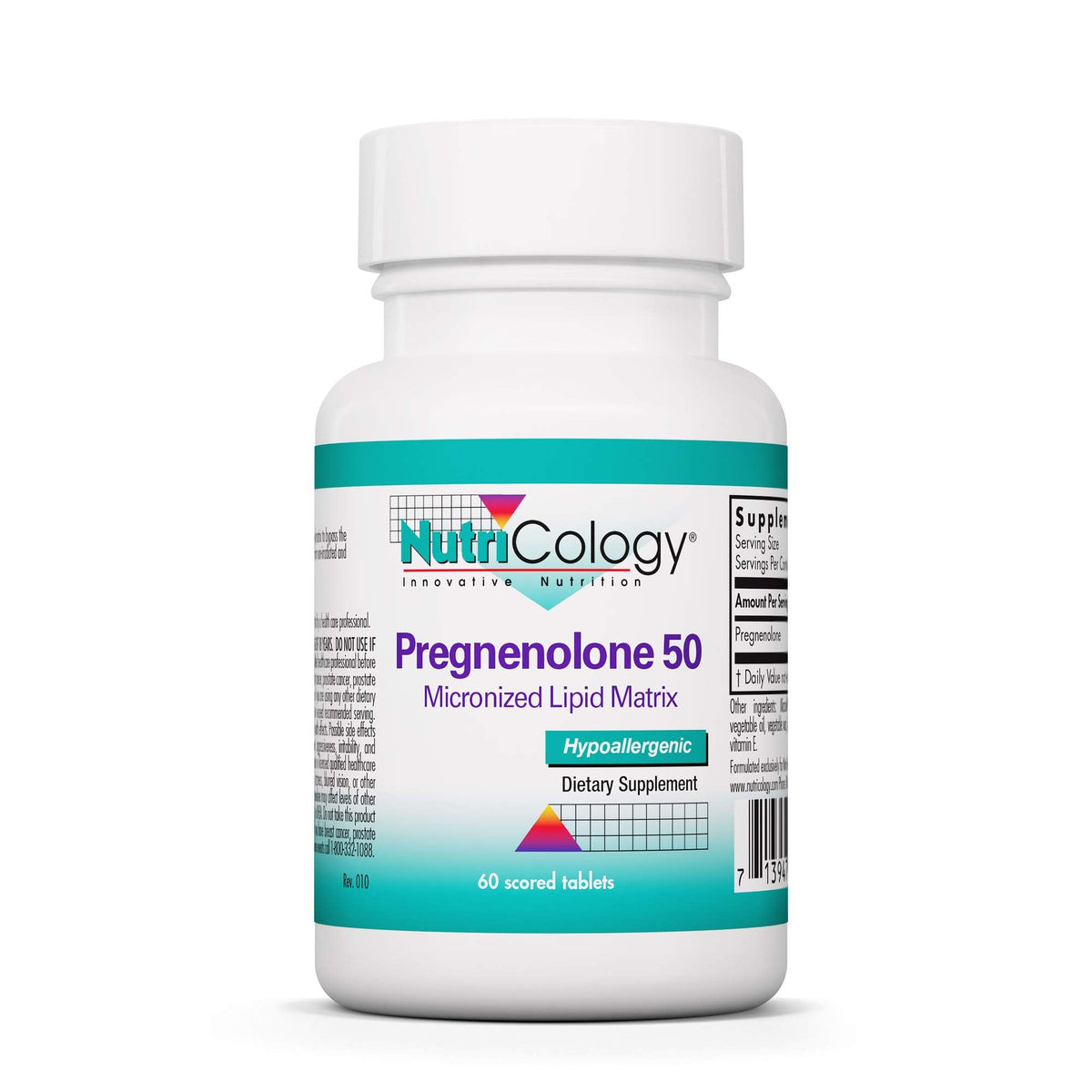 Nutricology Pregnenolone bottle with scored tablets for easy daily dosing