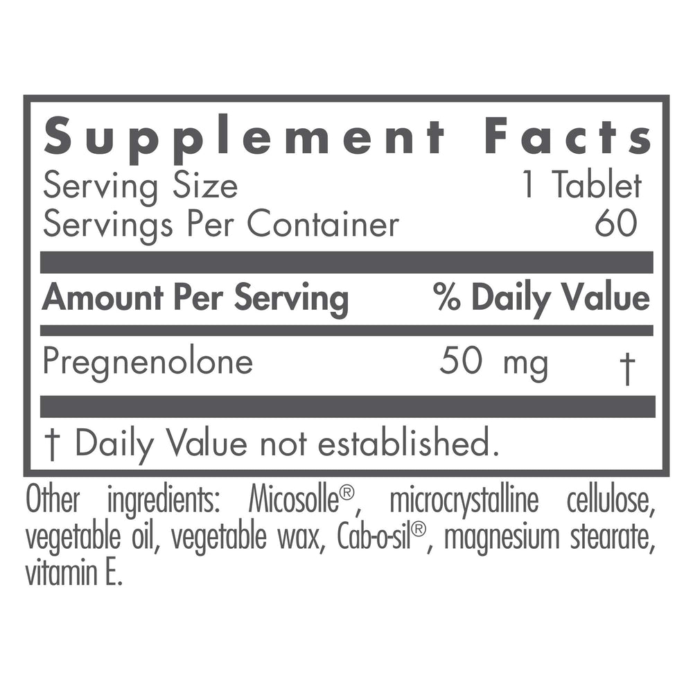 Nutricology Pregnenolone tablet close-up shows tiny crystals for absorption