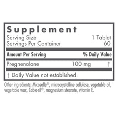 Nutricology Pregnenolone tablets close-up showing micronized 100 mg dose.