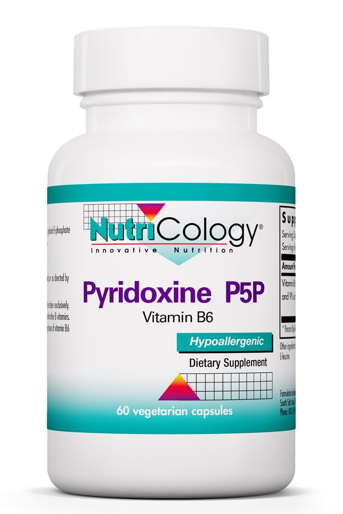 Nutricology Pyridoxine P5P bottle — activated vitamin B6 supporting amino acid metabolism.