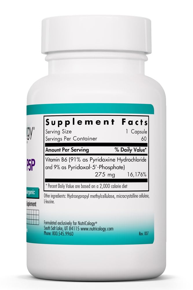 Nutricology Pyridoxine P5P capsules — easy-to-swallow dietary supplement.