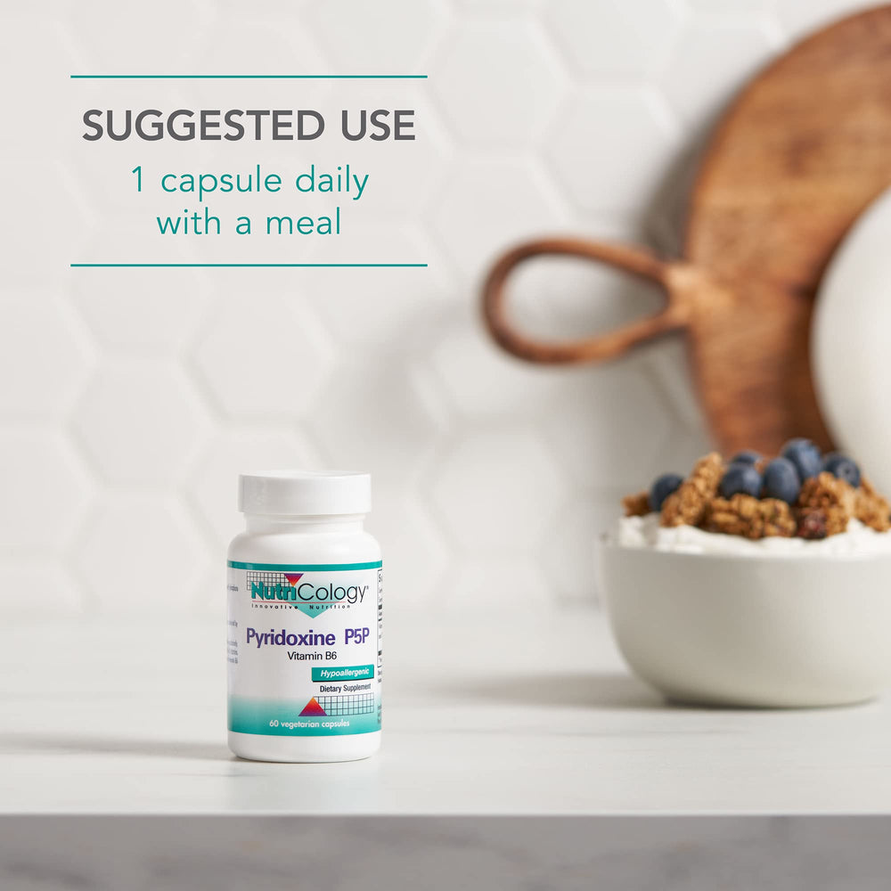 Nutricology Pyridoxine P5P packaging — secure container helps maintain potency.