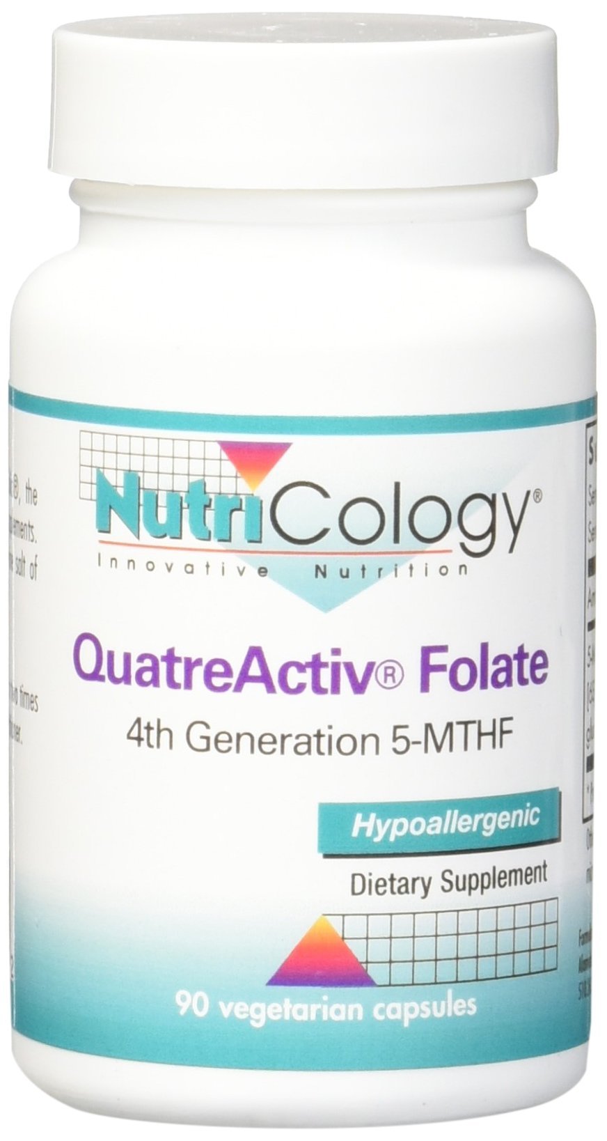Nutricology bottle highlighting glucosamine salt 5-MTHF in QuatreActiv Folate