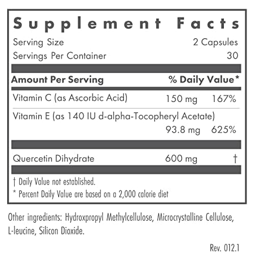 Nutricology Quercetin 300 capsules close-up showing vegetarian, hypoallergenic formula
