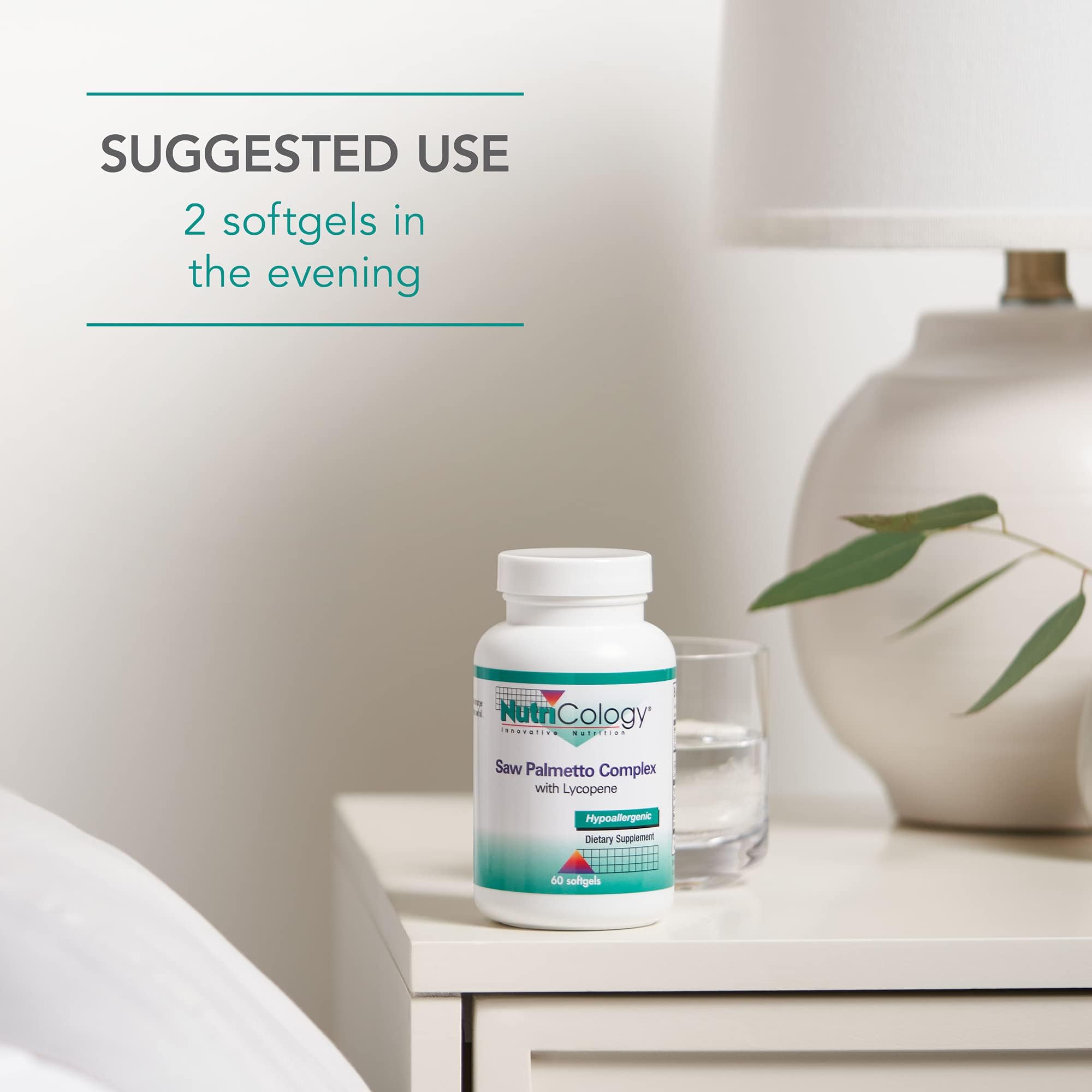 Nutricology Saw Palmetto Complex capsules in bottle for easy daily use.