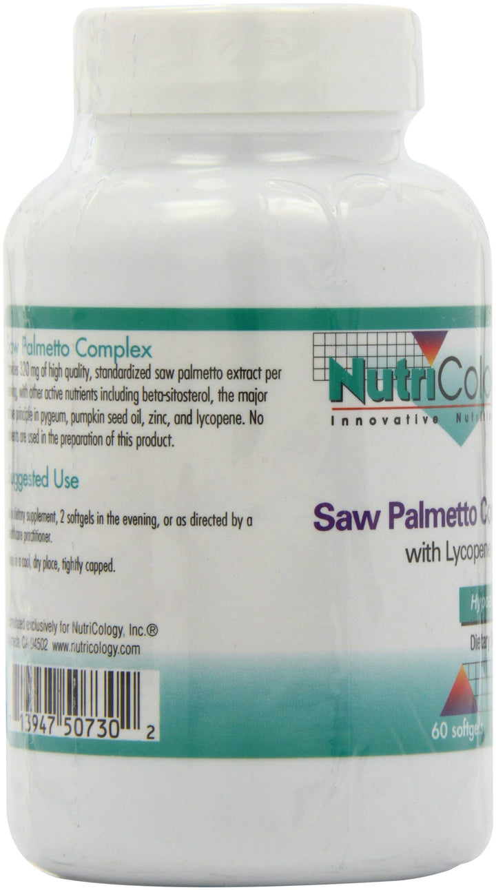 Nutricology Saw Palmetto Complex dispensing scene shows simple daily ritual.