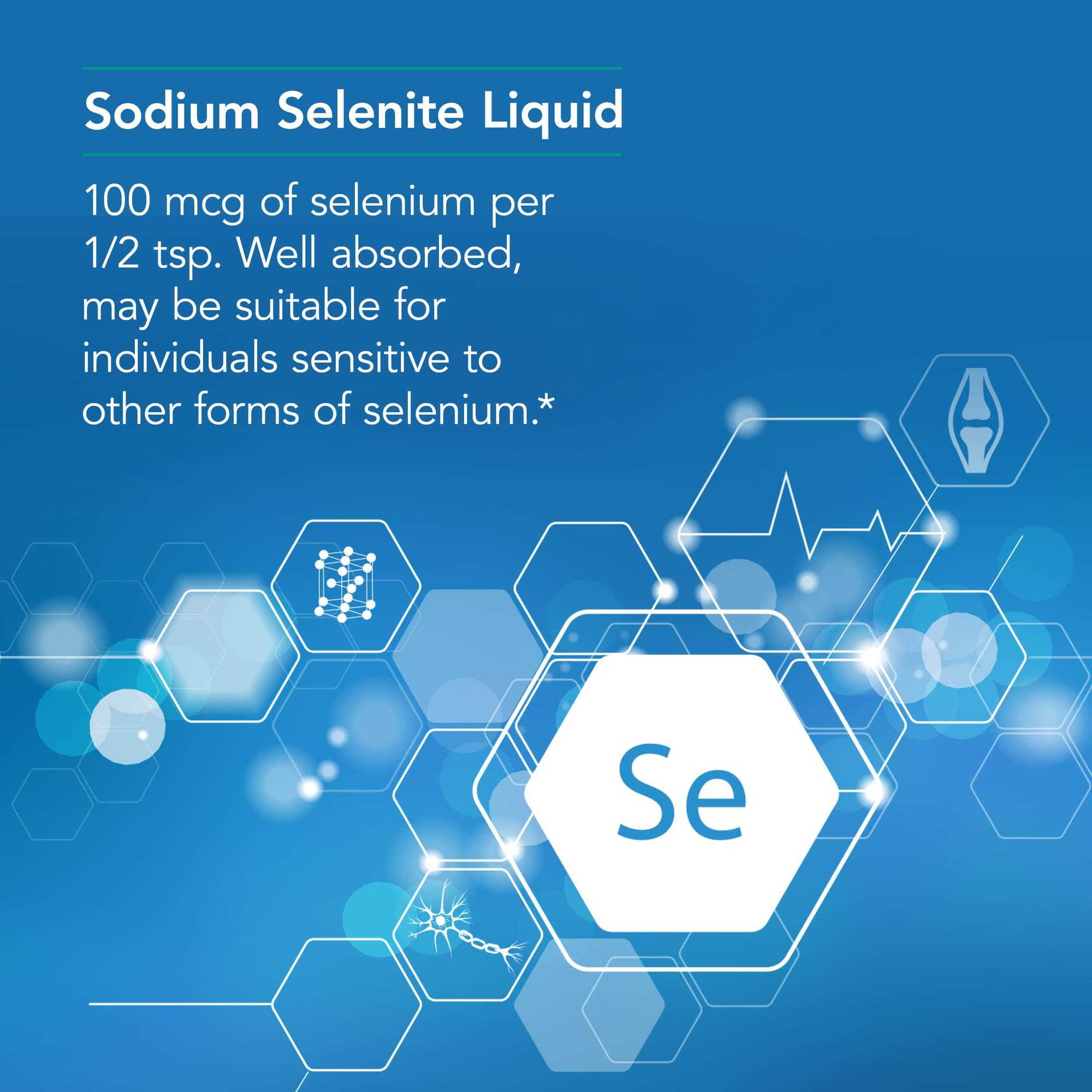 Label close-up of Nutricology Selenium Solution reveals sodium selenite content.