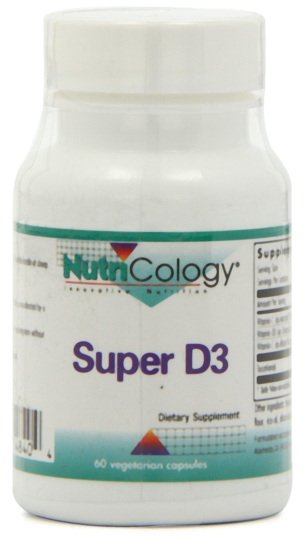 Nutricology Super D3 bottle front shows packaging highlighting bone and immune support.