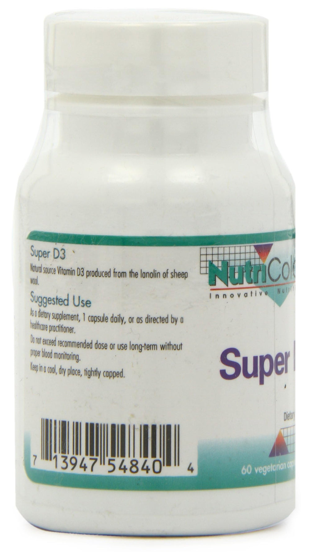 Nutricology Super D3 hypoallergenic stamp underscores purity and trusted production standards.