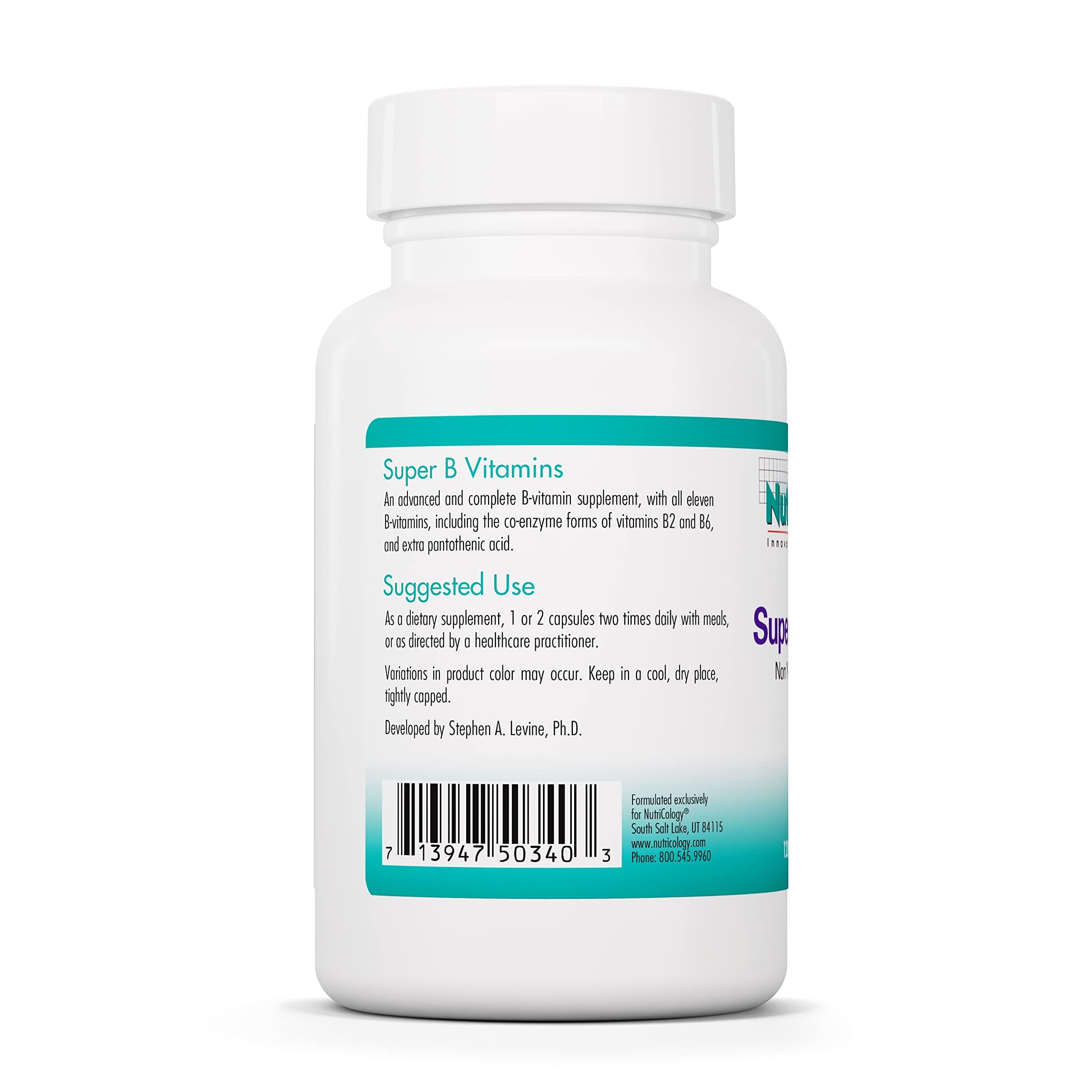 Nutricology Super Vitamin B Complex capsules ready for use as supplement.
