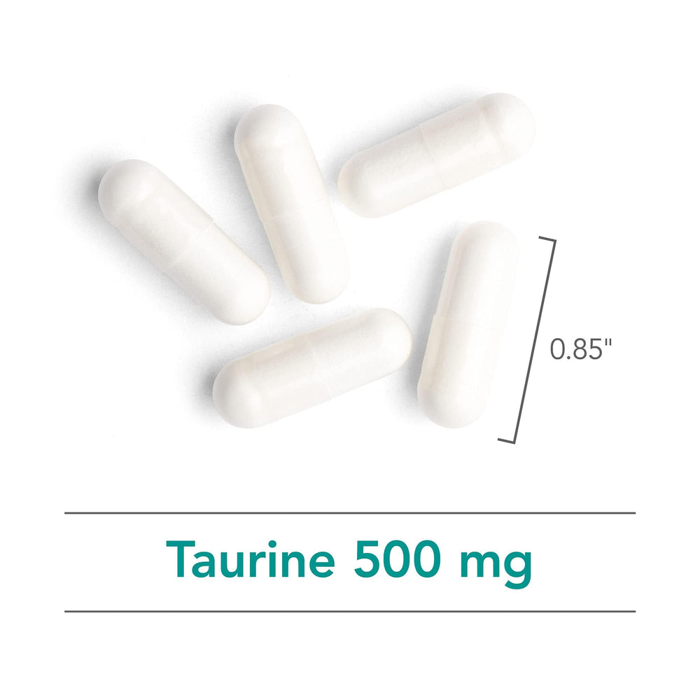 Nutricology Taurine bottle with label, hypoallergenic heritage highlighted.