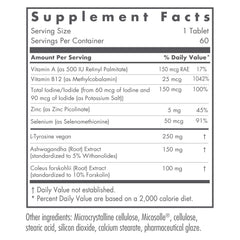 Nutricology Thyroid Nutrition bottle label highlights ingredients for thyroid balance.