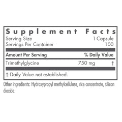 Nutricology TMG bottle label emphasizes vegetarian capsules.