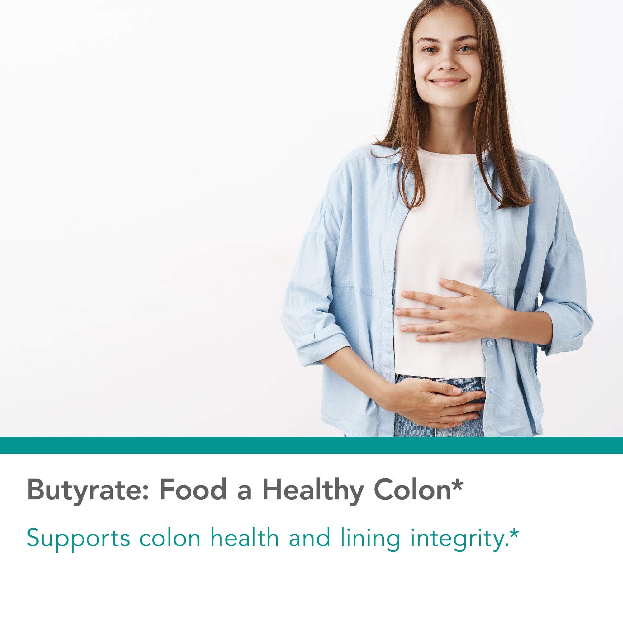 Nutricology tributyrin complex diagram illustrating four butyrate molecules for colon nutrition.