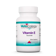 Nutricology Vitamin E Succinate bottle shows 400 IU potency for daily nutrition.