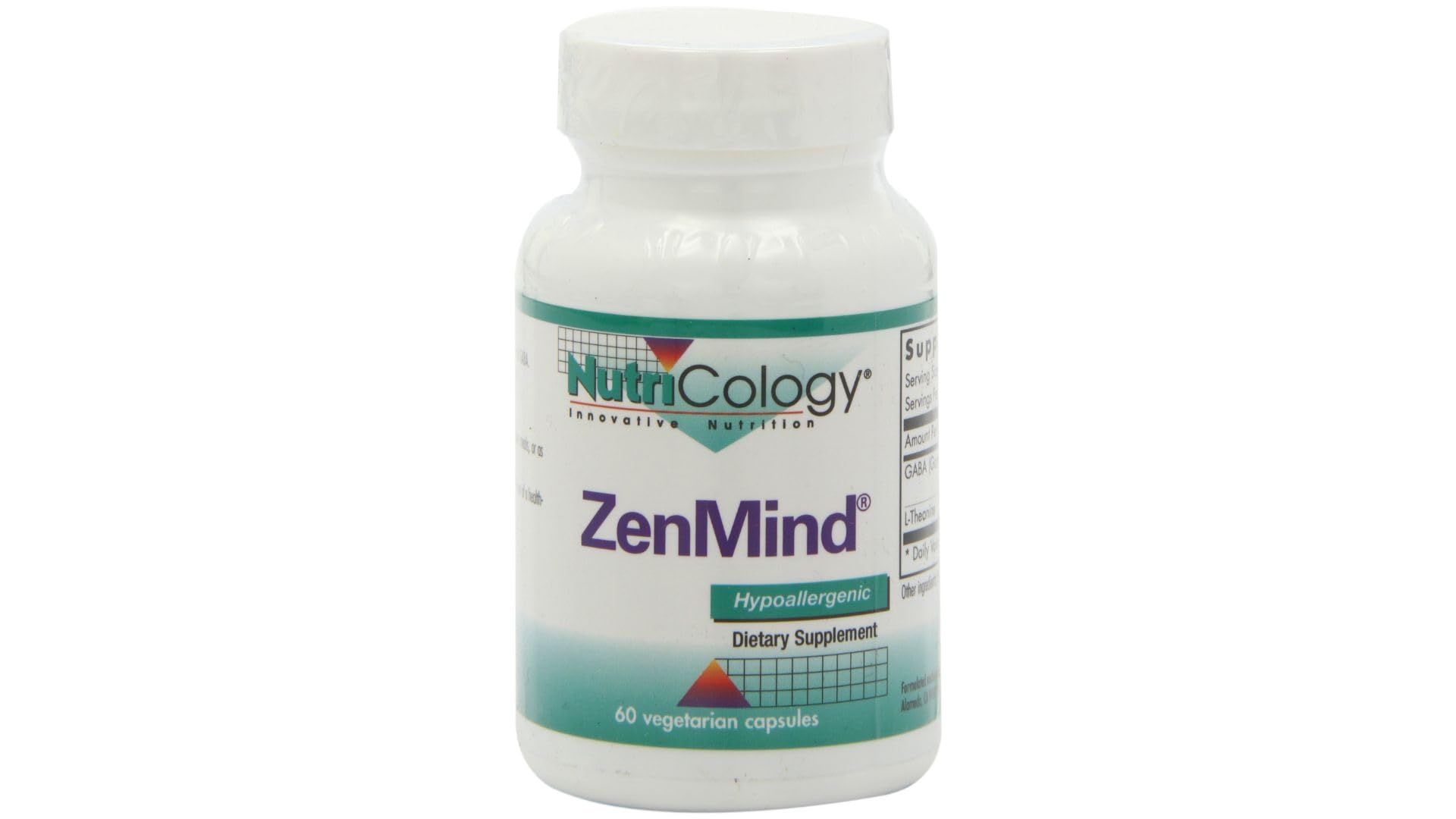Nutricology ZenMind bottle front highlights calmness support for daily balance.