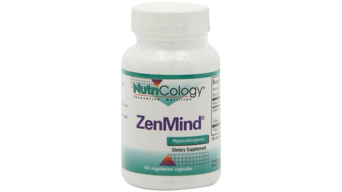 Nutricology ZenMind bottle front highlights calmness support for daily balance.
