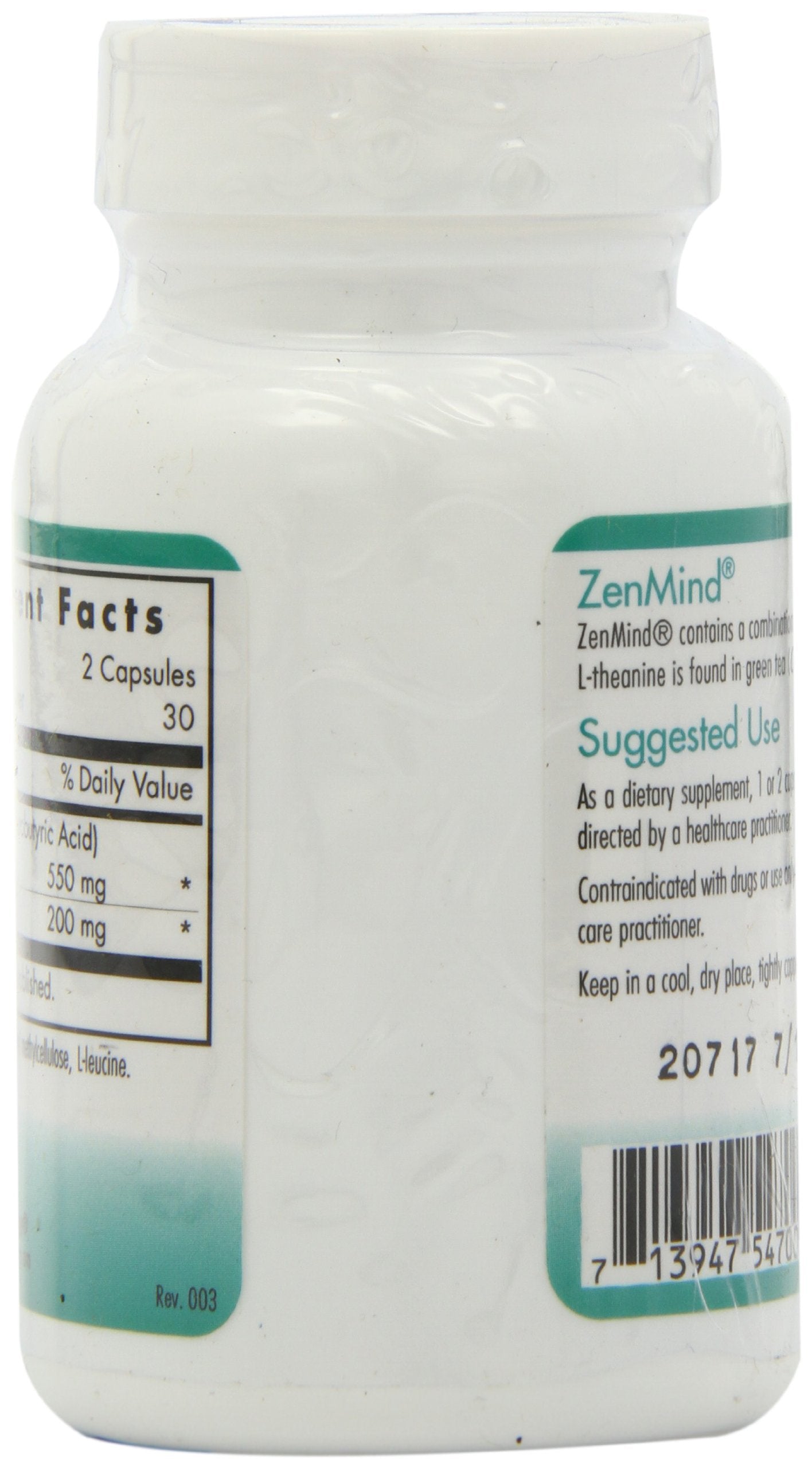Nutricology ZenMind ingredients label features GABA and L-Theanine for balance.