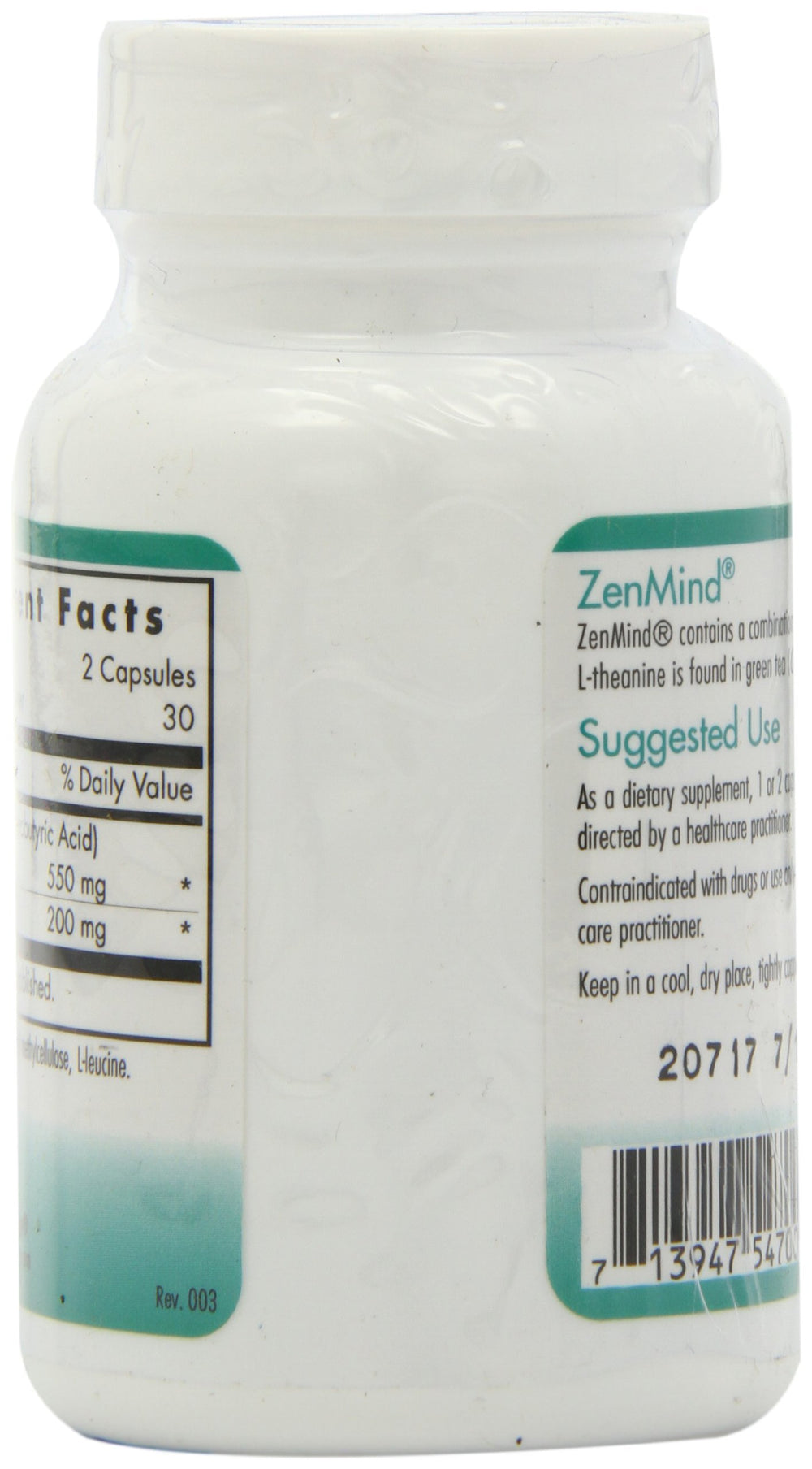 Nutricology ZenMind ingredients label features GABA and L-Theanine for balance.