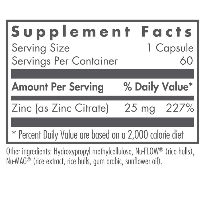 Nutricology Zinc Citrate label closeup highlighting zinc content and purity