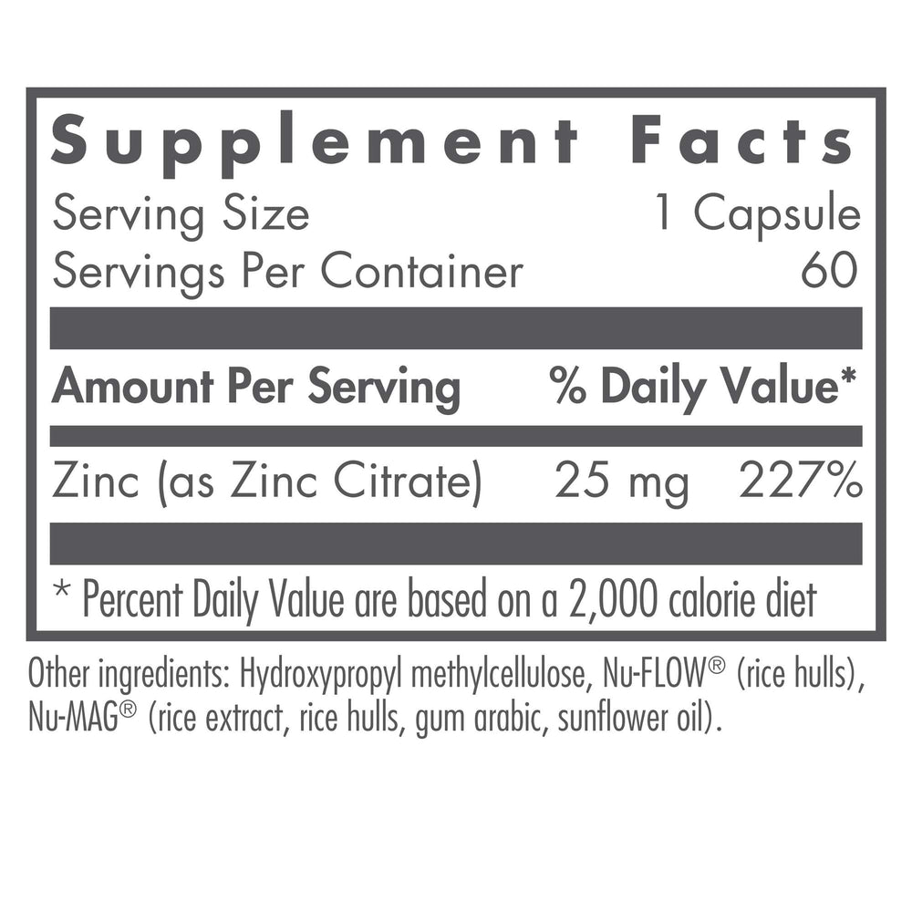 Nutricology Zinc Citrate label closeup highlighting zinc content and purity