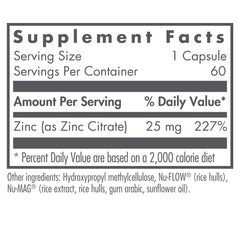Nutricology Zinc Citrate label closeup highlighting zinc content and purity