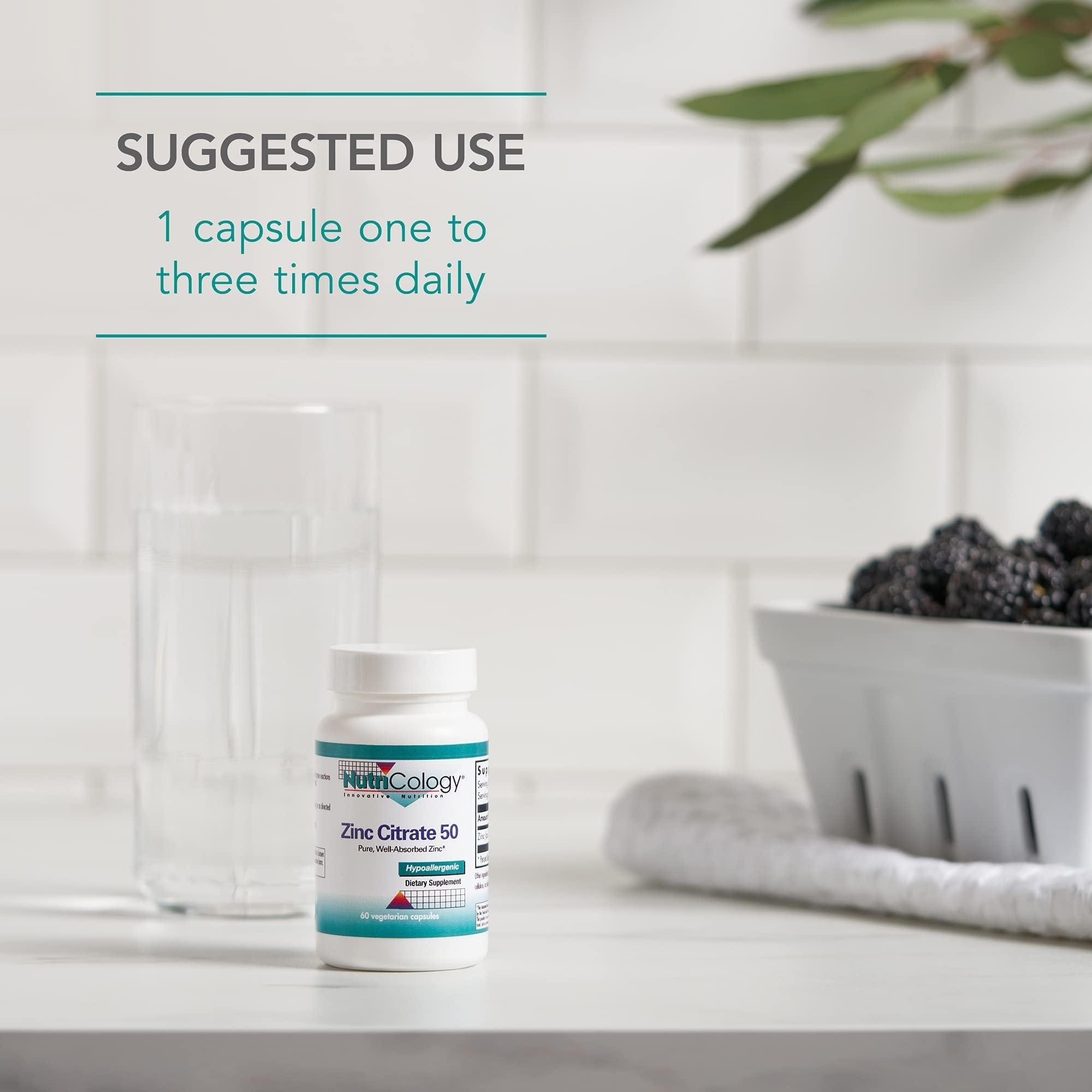 Nutricology Zinc Citrate packaging box front illustrating hypoallergenic heritage.