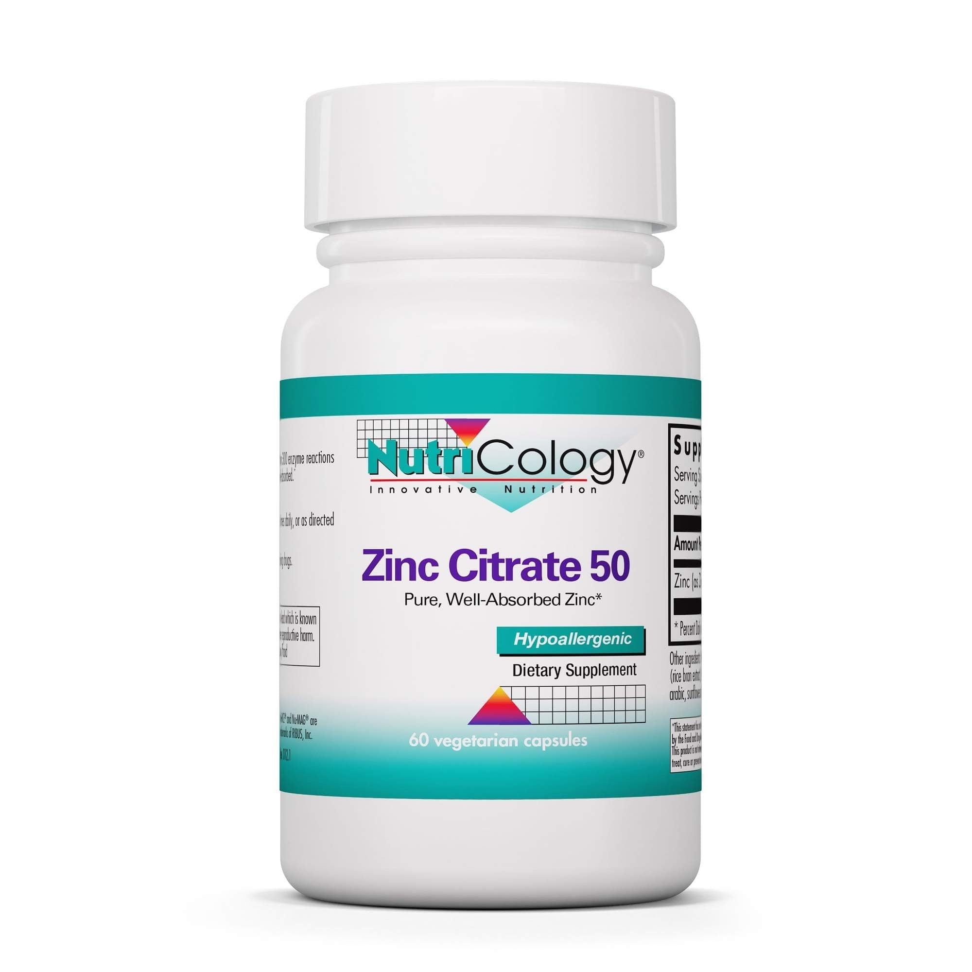 Nutricology Zinc Citrate supplement bottle with clean label for immune support.