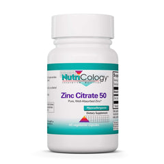 Nutricology Zinc Citrate supplement bottle with clean label for immune support.