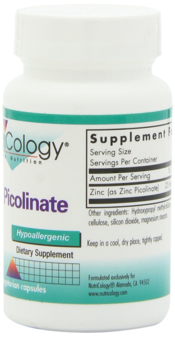 Nutricology Zinc Picolinate cap close-up showing hypoallergenic formula for sensitive users