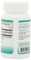 Nutricology Zinc Picolinate information label highlighting pure ingredients and quality controls