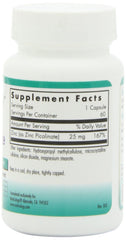 Nutricology Zinc Picolinate pill dosage visual indicating 25 mg per capsule